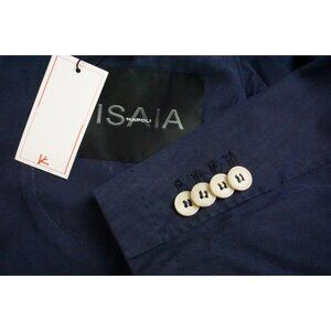 Isaia Napoli Navy Blue Herringbone Cotton Blend Sport Coat Jacket 36R NEW